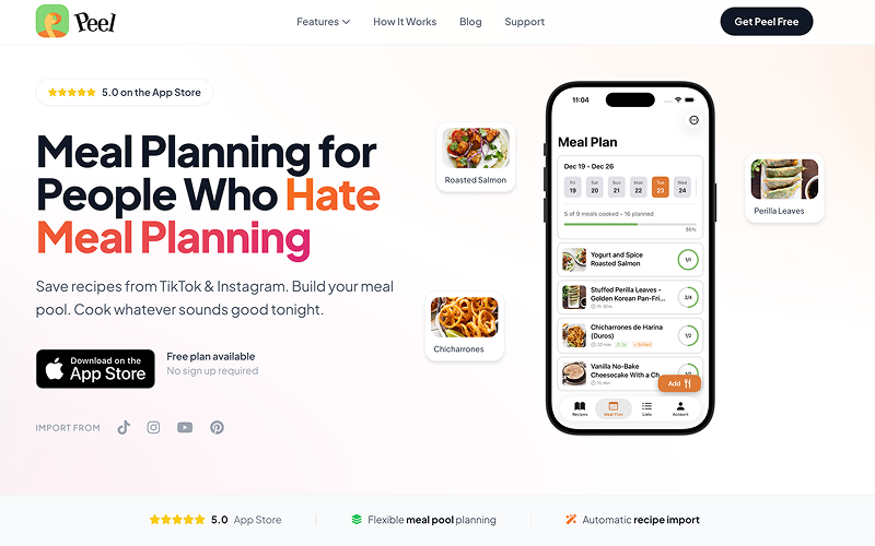 Peel meal planning app showing the flexible meal pool interface