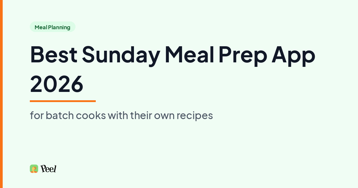 sunday meal prep app showing Peel's meal pool queue with 5 batch recipes and a combined grocery list for the week