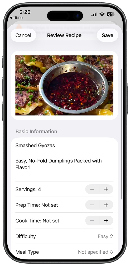 Recipe extracted from TikTok with ingredients and steps