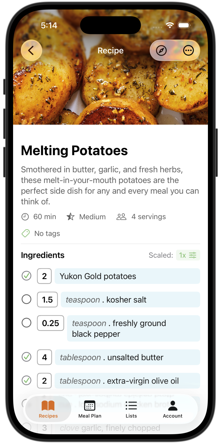 Toggle ingredients on to add them to your grocery list
