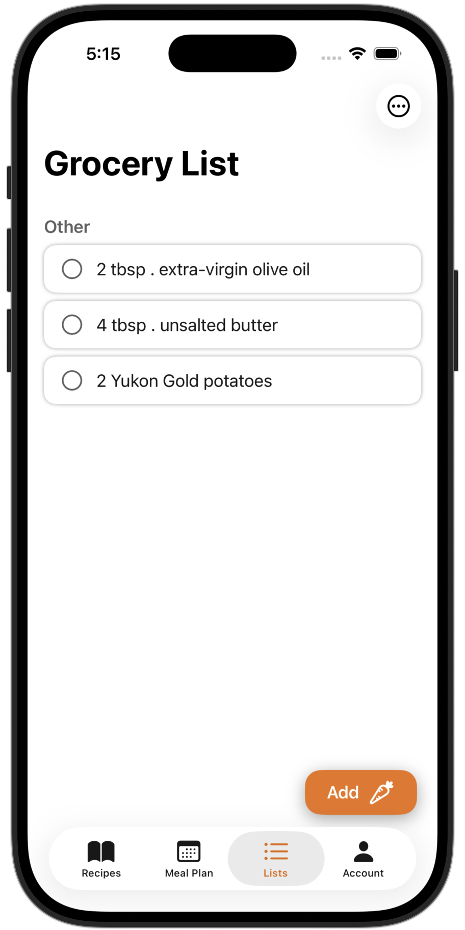 Ingredient toggles sync automatically to shared grocery list