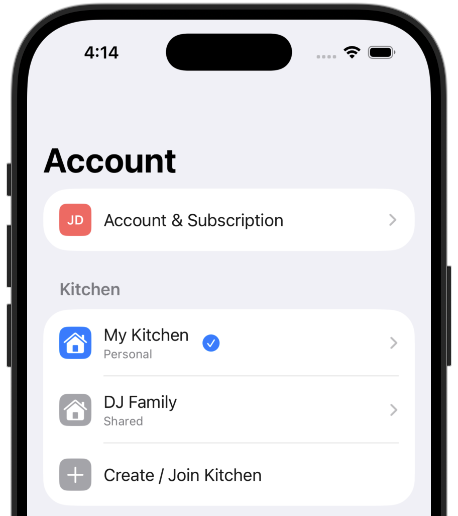 Switch between personal and shared kitchens
