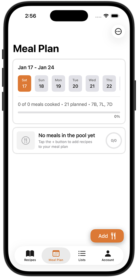 Empty meal plan ready to add recipes