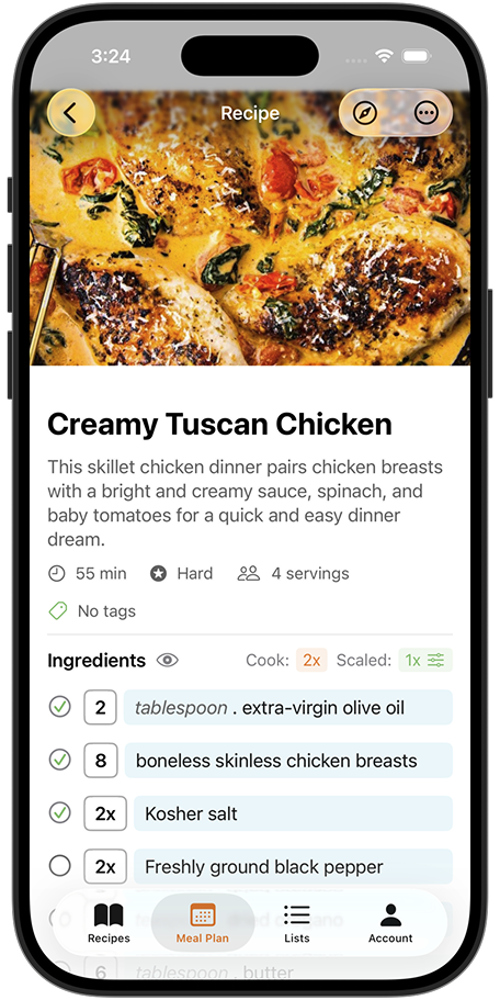 Select recipe ingredients to add to grocery list