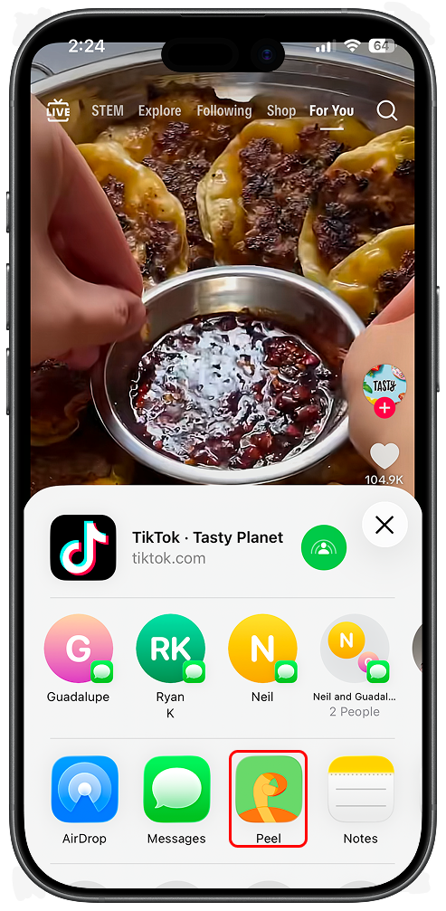 Step 3: Select Peel app from share options
